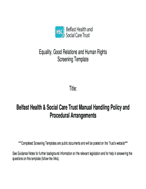 Belfast Manual Handling Policy Screening Template