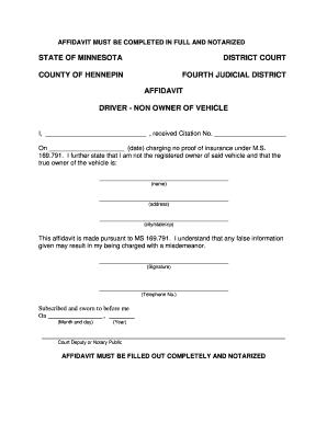 Minnesota Driver Non-Owner Affidavit