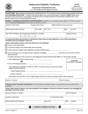 USCIS Form I-9 Employment Eligibility Verification