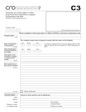 Form C3 - Particulars of a Charge