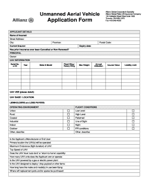 Unmanned Aerial Vehicle Insurance Application Form