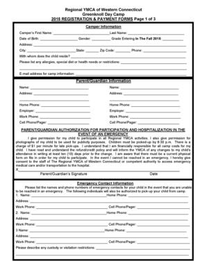 YMCA Camp Registration Form
