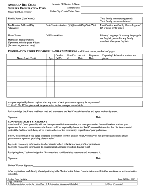 American Red Cross Shelter Registration Form