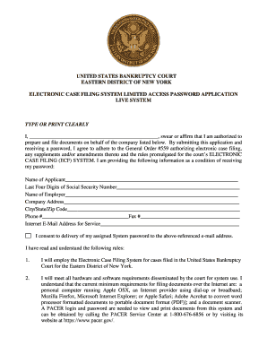 US Bankruptcy Court ECF Password Application