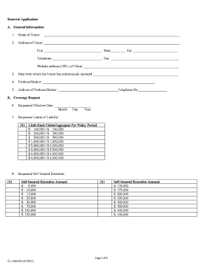 Union Liability Insurance Renewal Application