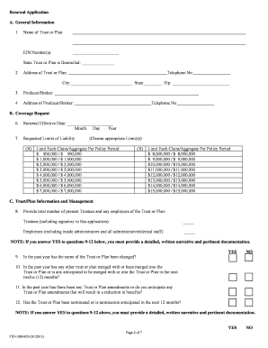 Fiduciary Liability Claims-Made Policy Renewal Application