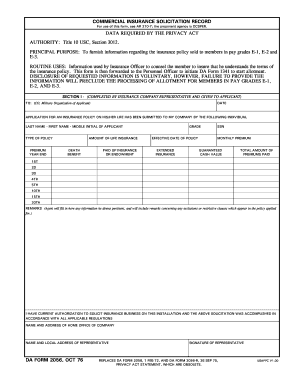 US Army Commercial Insurance Solicitation Record