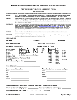 Post-Deployment Health Re-Assessment Form