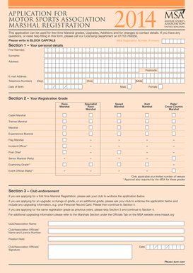 Motor Sports Association Marshal Registration Form