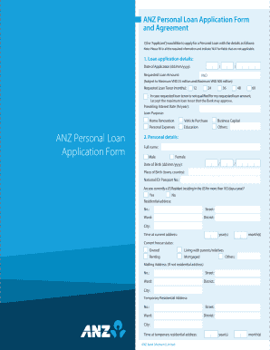 ANZ Personal Loan Application Form and Agreement