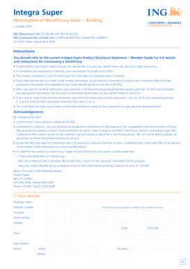 Integra Super Beneficiary Nomination Form