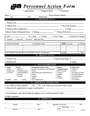 Personnel Action Form