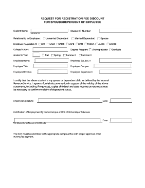 Request for Registration Fee Discount for Spouse/Dependent of Employee