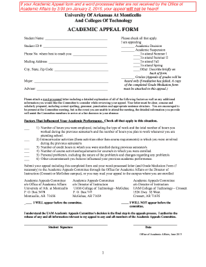 Academic Appeal form - University of Arkansas at Monticello