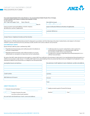 Export Documentary Credit Presentation Form