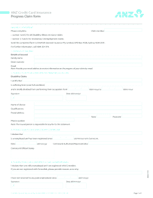 ANZ Credit Card Insurance Progress Claim Form