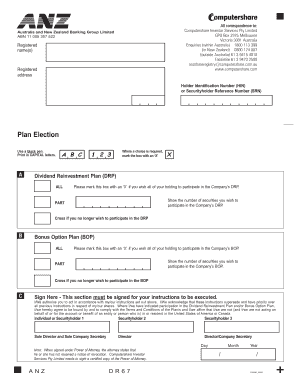 ANZ Dividend Reinvestment Plan Election Form