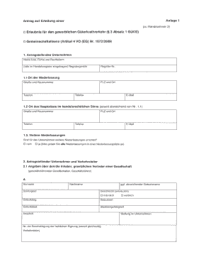 Antrag auf Erteilung einer Anlage 1