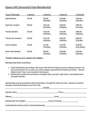Quarry Hill Community Pool Membership Form
