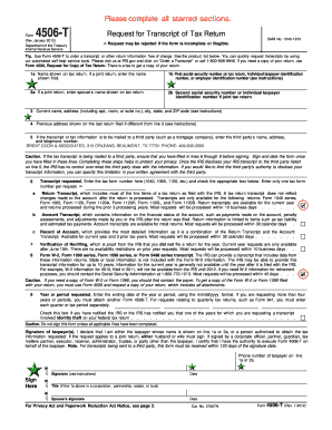 IRS Form 4506-T Request for Transcript of Tax Return