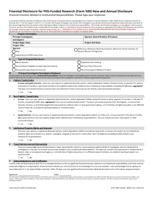Financial Disclosure for PHS-Funded Research Form 500