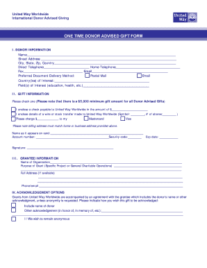 United Way Worldwide Donor Advised Gift Form