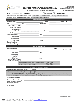 Provider Participation Request Form