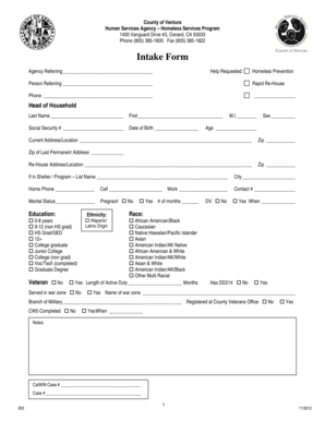 Ventura County Homeless Services Intake Form