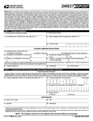 USPS Direct Deposit Form 1199-A