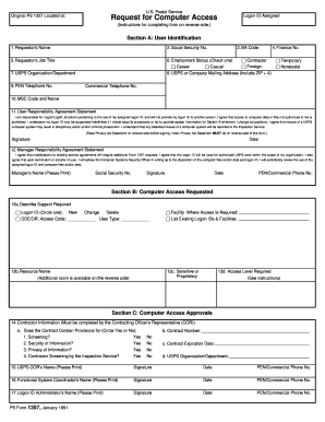 USPS Computer Access Request Form