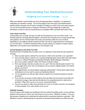 Insurance Verification Worksheet for Early Intervention