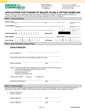 Change of Major Application Form