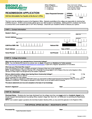 Bronx Community College Readmission Application