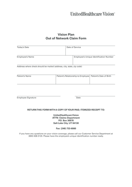 Out of Network Vision Claim Form