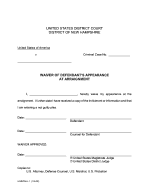 Waiver of Defendant's Appearance at Arraignment