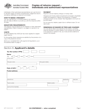 Australian Taxation Office Copies of Returns Request Form