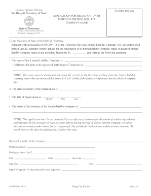Tennessee Foreign LLC Registration Application