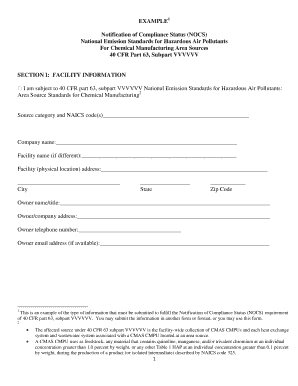 Notification of Compliance Status for Chemical Manufacturing