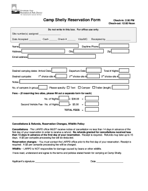 Camp Shelly Reservation Form