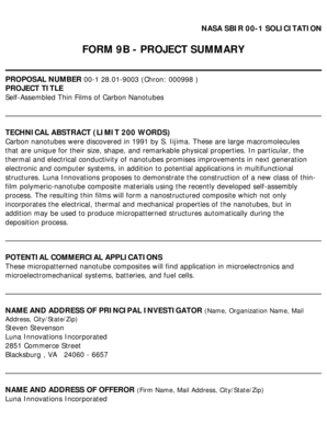 BFORMb 9B - PROJECT SUMMARY