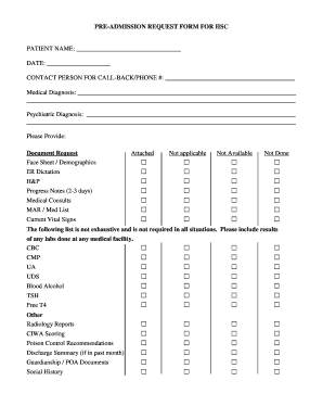 Pre-Admission Request Form for HSC