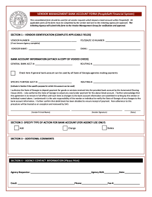 Vendor Management Bank Account Form