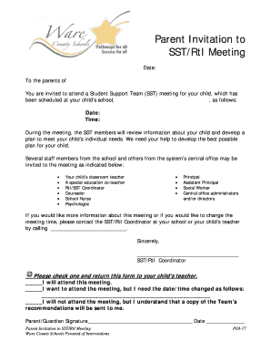 Parent Invitation to SST/RtI Meeting
