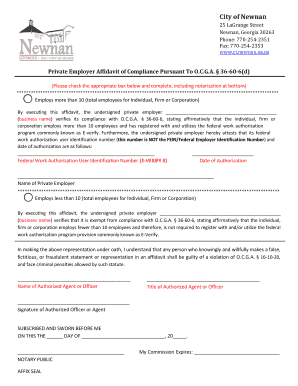 Private Employer Affidavit of Compliance