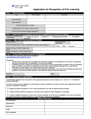 Application for Recognition of Prior Learning
