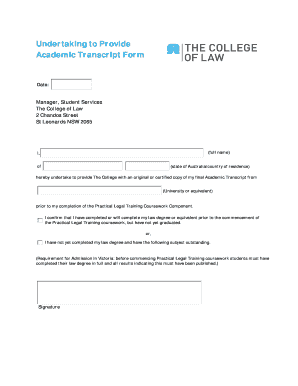 Academic Transcript Provision Undertaking
