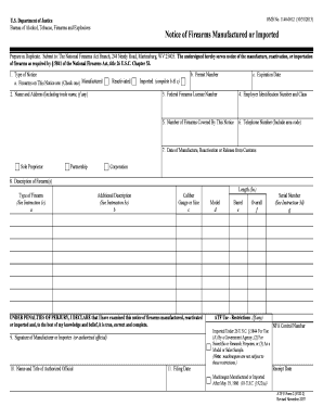 ATF Form 2 Notice of Firearms Manufactured or Imported