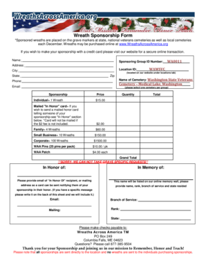 Wreath Sponsorship Form