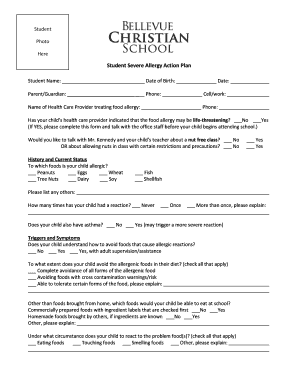 Student Severe Allergy Action Plan