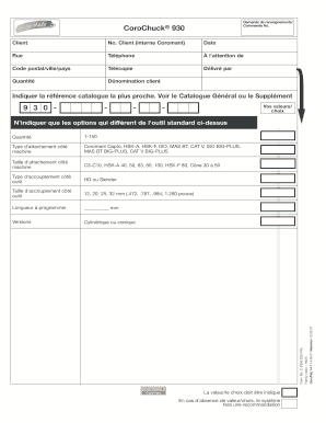 Formulaire de commande CoroChuck 930 sur mesure